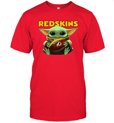 Baby Yoda Loves The Washington Redskins Star Wars Baby Yoda Hugs Redskins NFL Mens T-Shirt Mens T-Shirt - VeigarTee