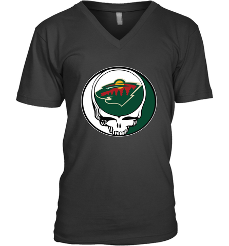Minnesota Wild Grateful Dead Steal Your Face Hockey NHL Mens V-Neck T-Shirt Mens V-Neck T-Shirt / Black / S Mens V-Neck T-Shirt - VeigarTee