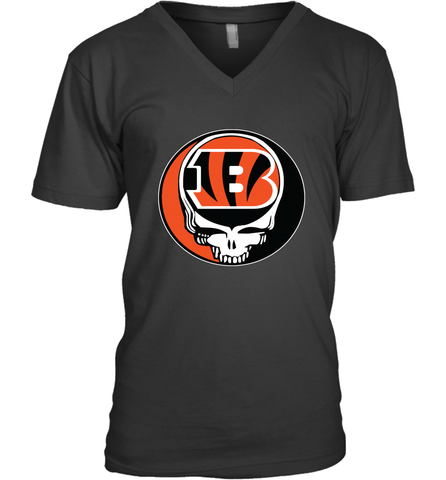 Cincinnati Bengals Grateful Dead Steal Your Face NFL Football Mens V-Neck T-Shirt Mens V-Neck T-Shirt / Black / S Mens V-Neck T-Shirt - VeigarTee