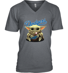 Baby Yoda Hugs Loves The Los Angeles Dodgers Baseball Mens V-Neck T-Shirt Mens V-Neck T-Shirt - VeigarTee
