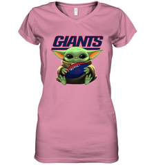 Baby Yoda Loves The New York Giants Star Wars Baby Yoda Hugs Giants NFL Womens V-Neck T-Shirt Womens V-Neck T-Shirt - VeigarTee