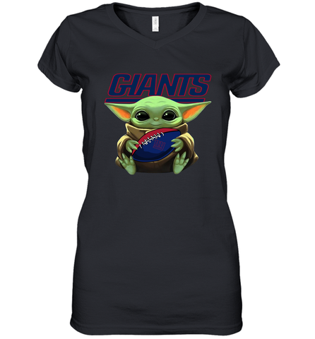 Baby Yoda Loves The New York Giants Star Wars Baby Yoda Hugs Giants NFL Womens V-Neck T-Shirt Womens V-Neck T-Shirt / Black / S Womens V-Neck T-Shirt - VeigarTee