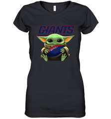 Baby Yoda Loves The New York Giants Star Wars Baby Yoda Hugs Giants NFL Womens V-Neck T-Shirt Womens V-Neck T-Shirt - VeigarTee