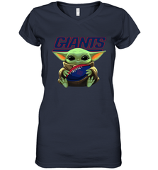 Baby Yoda Loves The New York Giants Star Wars Baby Yoda Hugs Giants NFL Womens V-Neck T-Shirt Womens V-Neck T-Shirt - VeigarTee