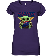 Baby Yoda Loves The New York Giants Star Wars Baby Yoda Hugs Giants NFL Womens V-Neck T-Shirt Womens V-Neck T-Shirt - VeigarTee