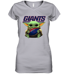 Baby Yoda Loves The New York Giants Star Wars Baby Yoda Hugs Giants NFL Womens V-Neck T-Shirt Womens V-Neck T-Shirt - VeigarTee