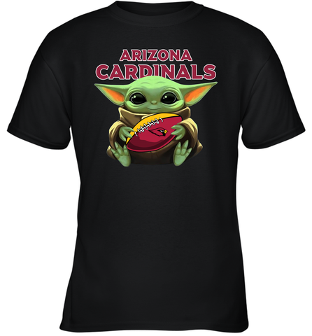 Baby Yoda Loves The Arizona Cardinals Star Wars Baby Yoda Hugs Cardinals NFL Youth T-Shirt Youth T-Shirt / Black / XS Youth T-Shirt - VeigarTee