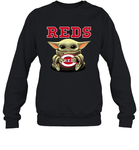 Baby Yoda Hugs Loves The Cincinnati Reds Baseball Adult Sweatshirt Adult Sweatshirt / Black / S Adult Sweatshirt - VeigarTee