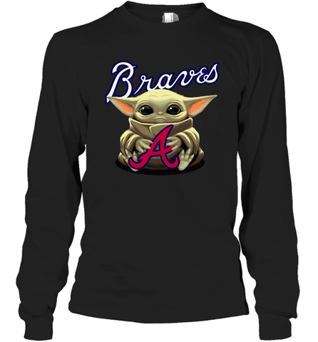 Baby Yoda Hugs Loves The Atlanta Braves Baseball Adult Long Sleeve T-Shirt Adult Long Sleeve T-Shirt / Black / S Adult Long Sleeve T-Shirt - VeigarTee