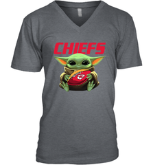 Baby Yoda Loves The Kansas City Chiefs Star Wars Baby Yoda Hugs Chiefs NFL Mens V-Neck T-Shirt Mens V-Neck T-Shirt - VeigarTee
