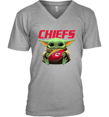Baby Yoda Loves The Kansas City Chiefs Star Wars Baby Yoda Hugs Chiefs NFL Mens V-Neck T-Shirt Mens V-Neck T-Shirt - VeigarTee