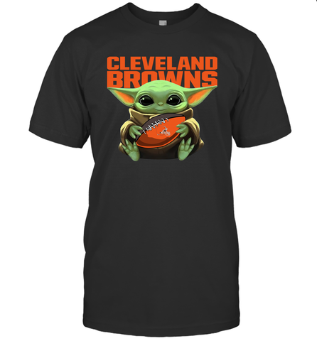 Baby Yoda Loves The Cleveland Browns Star Wars Baby Yoda Hugs Browns NFL Mens T-Shirt Mens T-Shirt / Black / S Mens T-Shirt - VeigarTee