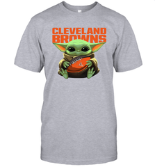 Baby Yoda Loves The Cleveland Browns Star Wars Baby Yoda Hugs Browns NFL Mens T-Shirt Mens T-Shirt - VeigarTee