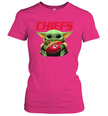 Baby Yoda Loves The Kansas City Chiefs Star Wars Baby Yoda Hugs Chiefs NFL Womens T-Shirt Womens T-Shirt - VeigarTee