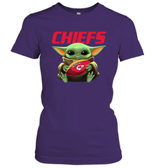Baby Yoda Loves The Kansas City Chiefs Star Wars Baby Yoda Hugs Chiefs NFL Womens T-Shirt Womens T-Shirt - VeigarTee