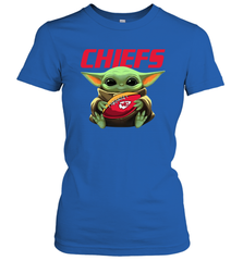 Baby Yoda Loves The Kansas City Chiefs Star Wars Baby Yoda Hugs Chiefs NFL Womens T-Shirt Womens T-Shirt - VeigarTee