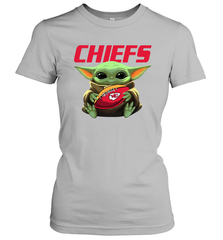 Baby Yoda Loves The Kansas City Chiefs Star Wars Baby Yoda Hugs Chiefs NFL Womens T-Shirt Womens T-Shirt - VeigarTee