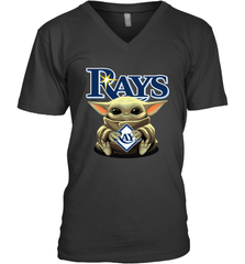 Baby Yoda Hugs Loves The Tampa Bay Rays Baseball Mens V-Neck T-Shirt Mens V-Neck T-Shirt - VeigarTee