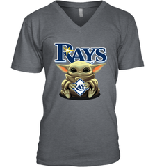 Baby Yoda Hugs Loves The Tampa Bay Rays Baseball Mens V-Neck T-Shirt Mens V-Neck T-Shirt - VeigarTee