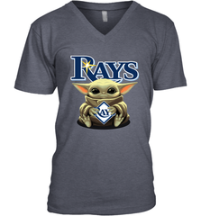 Baby Yoda Hugs Loves The Tampa Bay Rays Baseball Mens V-Neck T-Shirt Mens V-Neck T-Shirt - VeigarTee