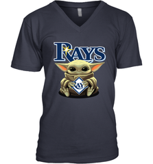 Baby Yoda Hugs Loves The Tampa Bay Rays Baseball Mens V-Neck T-Shirt Mens V-Neck T-Shirt - VeigarTee
