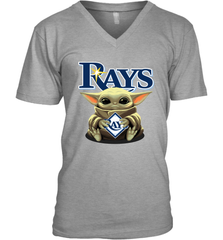 Baby Yoda Hugs Loves The Tampa Bay Rays Baseball Mens V-Neck T-Shirt Mens V-Neck T-Shirt - VeigarTee