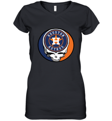 Houston Astros Grateful Dead Steal Your Face Baseball Womens V-Neck T-Shirt