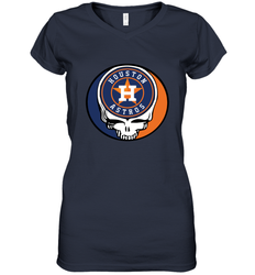 Houston Astros Grateful Dead Steal Your Face Baseball Womens V-Neck T-Shirt