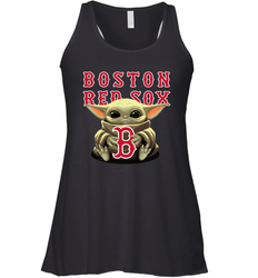 Baby Yoda Hugs Loves The Boston Red Sox Baseball Womens Racerback Tank Top