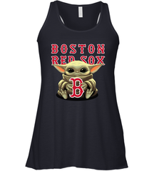 Baby Yoda Hugs Loves The Boston Red Sox Baseball Womens Racerback Tank Top Womens Racerback Tank Top - VeigarTee