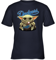 Baby Yoda Hugs Loves The Los Angeles Dodgers Baseball Youth T-Shirt Youth T-Shirt - VeigarTee
