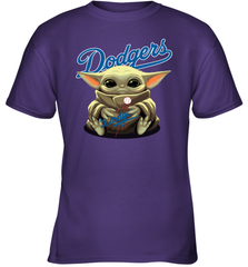 Baby Yoda Hugs Loves The Los Angeles Dodgers Baseball Youth T-Shirt Youth T-Shirt - VeigarTee