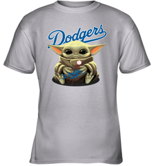 Baby Yoda Hugs Loves The Los Angeles Dodgers Baseball Youth T-Shirt Youth T-Shirt - VeigarTee