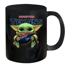 Baby Yoda Loves The Houston Texans Star Wars Baby Yoda Hugs Texans NFL Ceramic Mug 11oz Ceramic Mug 11oz - VeigarTee