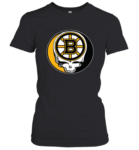 Boston Bruins Grateful Dead Steal Your Face Hockey NHL Womens T-Shirt Womens T-Shirt / Black / XS Womens T-Shirt - VeigarTee