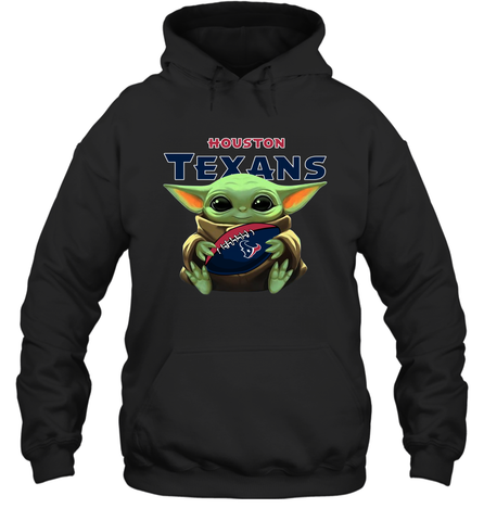 Baby Yoda Loves The Houston Texans Star Wars Baby Yoda Hugs Texans NFL Adult Hoodie Sweatshirt Adult Hoodie Sweatshirt / Black / S Adult Hoodie Sweatshirt - VeigarTee