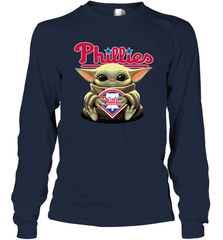 Baby Yoda Hugs Loves The Philadelphia Phillies Baseball Adult Long Sleeve T-Shirt Adult Long Sleeve T-Shirt - VeigarTee