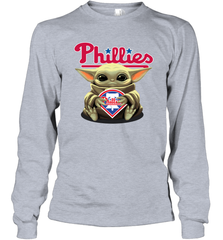 Baby Yoda Hugs Loves The Philadelphia Phillies Baseball Adult Long Sleeve T-Shirt Adult Long Sleeve T-Shirt - VeigarTee