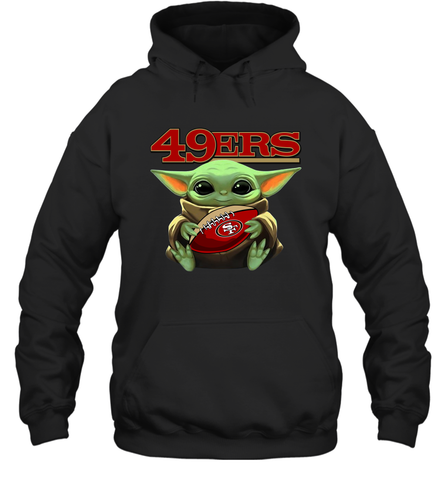 Baby Yoda Loves The San Francisco 49ers Star Wars Baby Yoda Hugs 49ers NFL Adult Hoodie Sweatshirt Adult Hoodie Sweatshirt / Black / S Adult Hoodie Sweatshirt - VeigarTee
