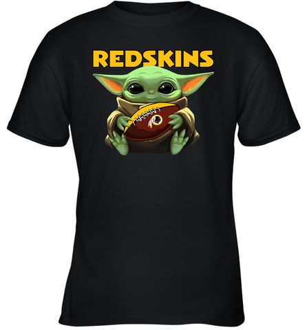 Baby Yoda Loves The Washington Redskins Star Wars Baby Yoda Hugs Redskins NFL Youth T-Shirt Youth T-Shirt / Black / XS Youth T-Shirt - VeigarTee
