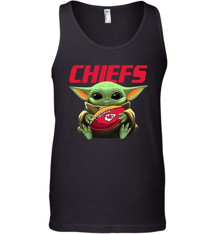 Baby Yoda Loves The Kansas City Chiefs Star Wars Baby Yoda Hugs Chiefs NFL Mens Tank Top Mens Tank Top / Black / XS Mens Tank Top - VeigarTee