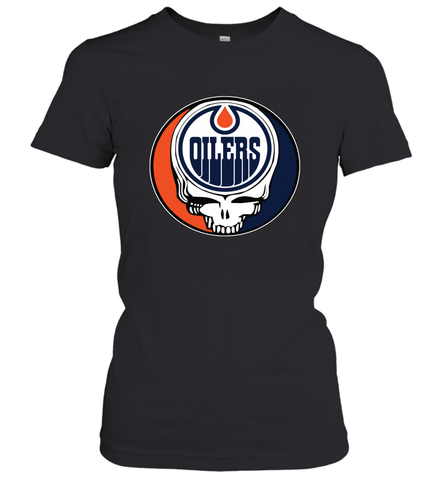 Edmonton Oilers Grateful Dead Steal Your Face Hockey NHL Womens T-Shirt Womens T-Shirt / Black / XS Womens T-Shirt - VeigarTee