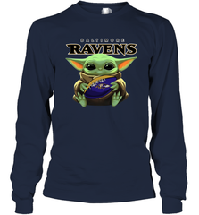Baby Yoda Loves The Baltimore Ravens Star Wars Baby Yoda Hugs Ravens NFL Adult Long Sleeve T-Shirt Adult Long Sleeve T-Shirt - VeigarTee