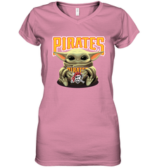 Baby Yoda Hugs Loves The Pittsburgh Pirates Baseball Womens V-Neck T-Shirt Womens V-Neck T-Shirt - VeigarTee