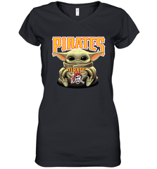 Baby Yoda Hugs Loves The Pittsburgh Pirates Baseball Womens V-Neck T-Shirt Womens V-Neck T-Shirt - VeigarTee