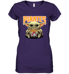 Baby Yoda Hugs Loves The Pittsburgh Pirates Baseball Womens V-Neck T-Shirt Womens V-Neck T-Shirt - VeigarTee