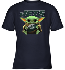 Baby Yoda Loves The New York Jets Star Wars Baby Yoda Hugs Jets NFL Youth T-Shirt Youth T-Shirt - VeigarTee
