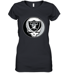 Oakland Raiders Grateful Dead Steal Your Face NFL Football Womens V-Neck T-Shirt Womens V-Neck T-Shirt - VeigarTee