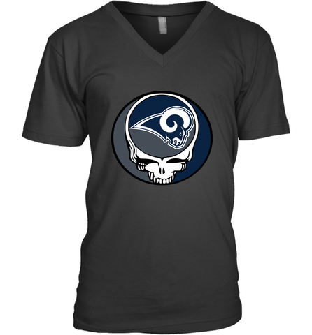 Los Angeles Rams Grateful Dead Steal Your Face NFL Football Mens V-Neck T-Shirt Mens V-Neck T-Shirt / Black / S Mens V-Neck T-Shirt - VeigarTee