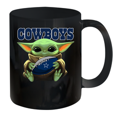Baby Yoda Loves The Dallas Cowboys Star Wars Baby Yoda Hugs Cowboys NFL Ceramic Mug 11oz Ceramic Mug 11oz - VeigarTee